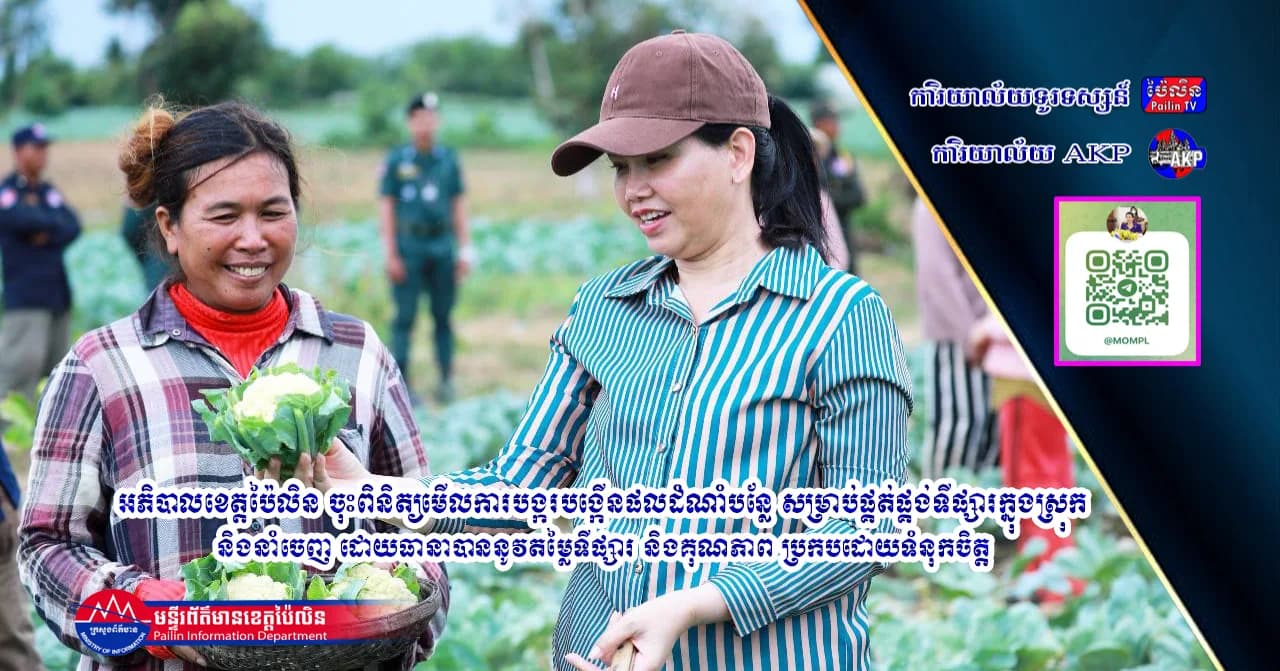 អភិបាលខេត្តប៉ៃលិន ចុះពិនិត្យមើលការបង្ករបង្កើនផលដំណាំបន្លែ សម្រាប់ផ្គត់ផ្គង់ទីផ្សារក្នុងស្រុក និងនាំចេញ ដោយធានាបាននូវតម្លៃទីផ្សារ និងគុណភាព ប្រកបដោយទំនុកចិត្ត